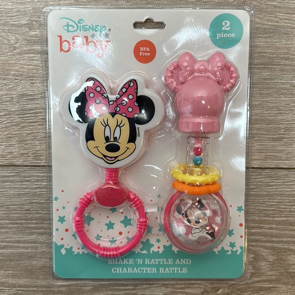 Disney Minnie Mouse Pink Shake 'N Rattle and Character Rattle 2 Piece Baby Gift - Picture 4 of 4
